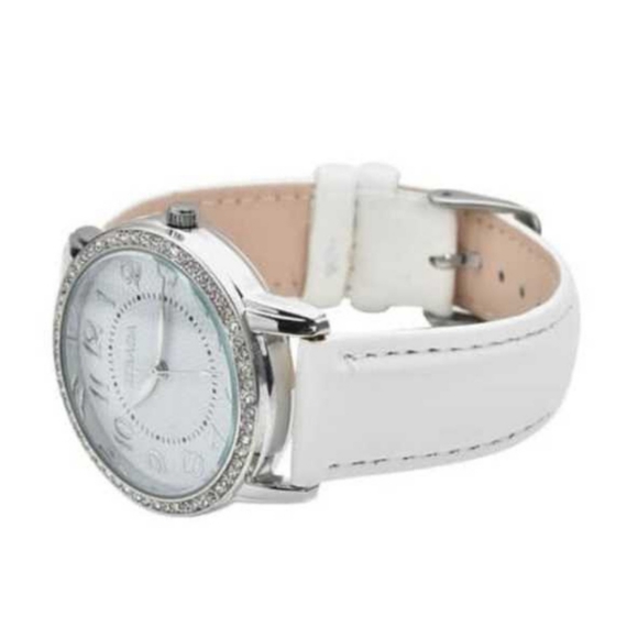 Strada Austrian Crystal Japanese Movement White Faux Leather Watch - Picture 3 of 8